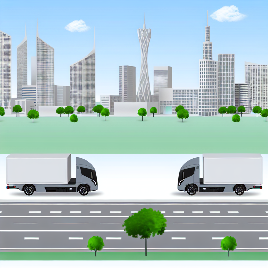 Electric trucks in a modern city setting