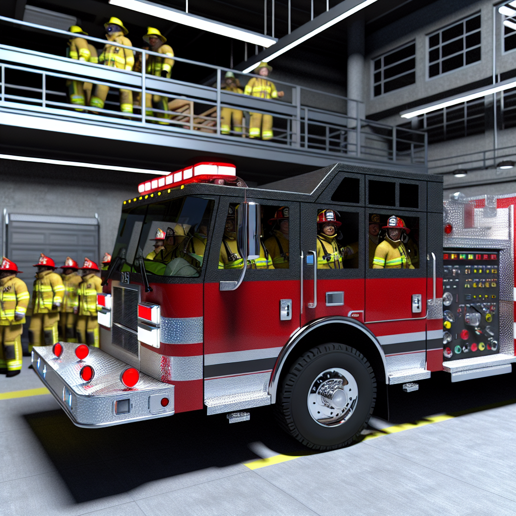 Heavy-duty rescue apparatus responding to a call in a fire department setting