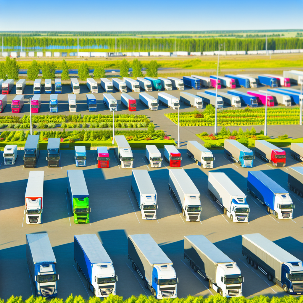 A well-maintained fleet of trucks parked in a clean and organized yard, illustrating the importance of fleet maintenance for operational success.