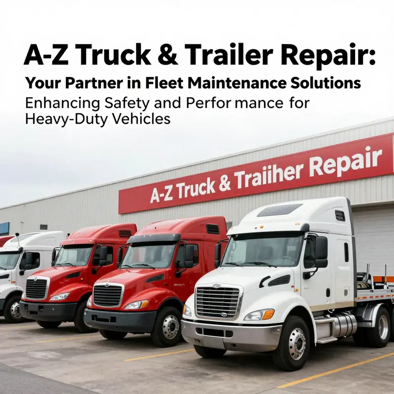 A fleet of heavy-duty trucks outside A-Z Truck & Trailer Repair, showcasing their commitment to excellent service.