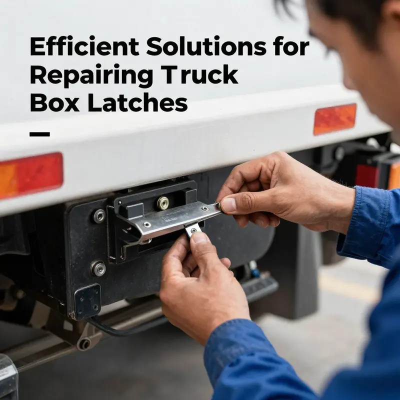 A technician expertly replaces a damaged latch on a truck box, illustrating the repair process.