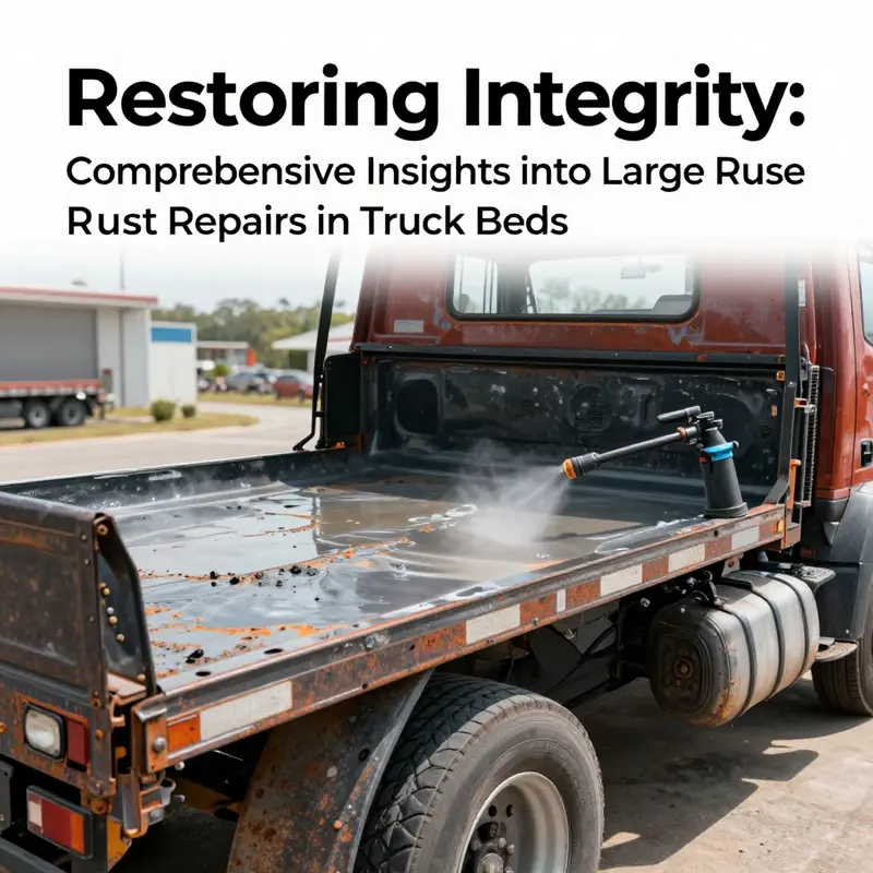 Technician thoroughly assessing rust damage in a truck bed.