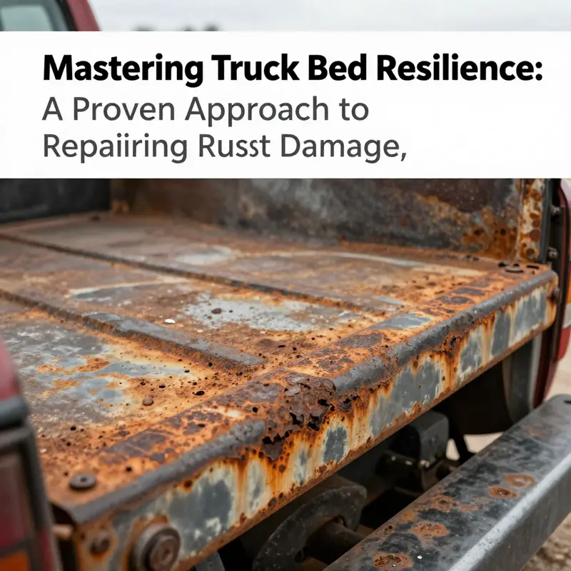 Inspection process highlighting various types of rust damage on a truck bed.
