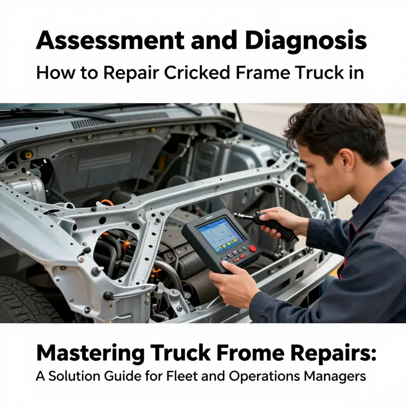 A mechanic using advanced diagnostic tools to inspect a truck frame for cracks.