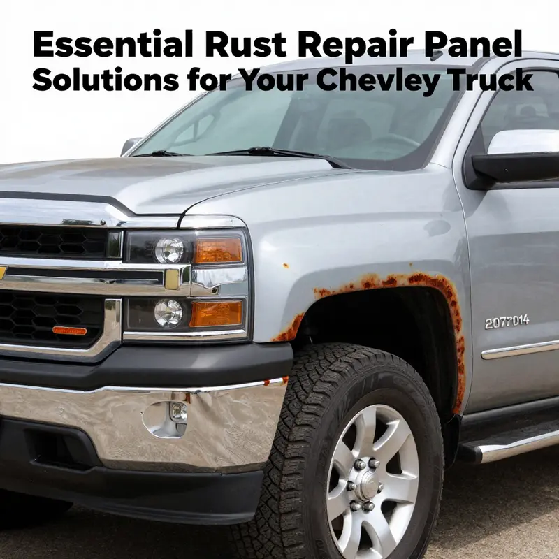 Highlighted areas of rust damage on a Chevy Silverado truck, showcasing specific repair panels for optimal fit.