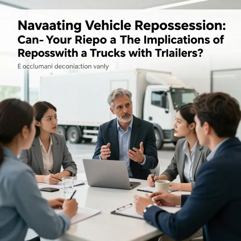A repossession agent retrieving a truck with trailer, emphasizing the complexities involved in the process.