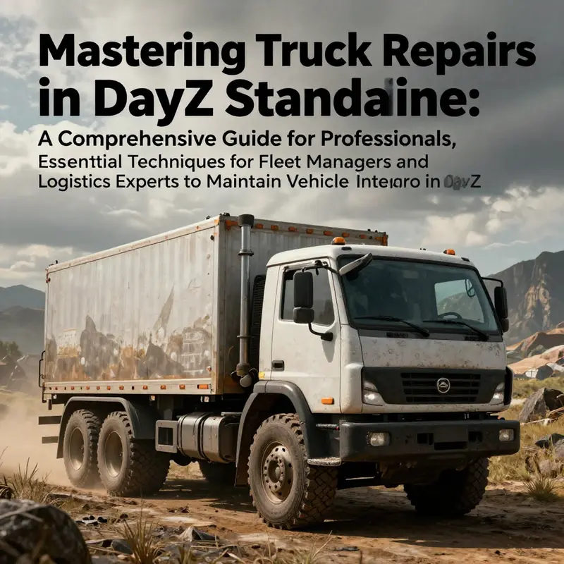 An image depicting a robust truck situated in an intense game environment of DayZ Standalone, illustrating the focus on vehicle maintenance.