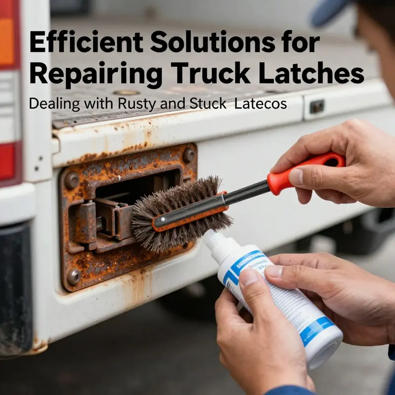 A technician expertly replaces a damaged latch on a truck box, illustrating the repair process.