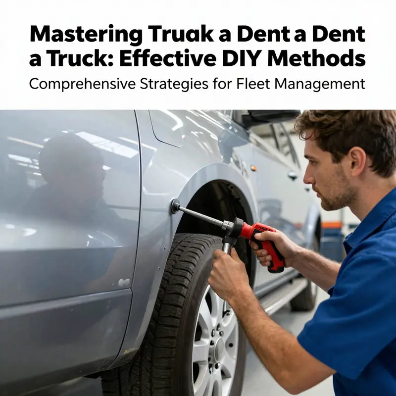 A fleet manager efficiently applying a suction cup dent puller to repair a minor dent in a truck.