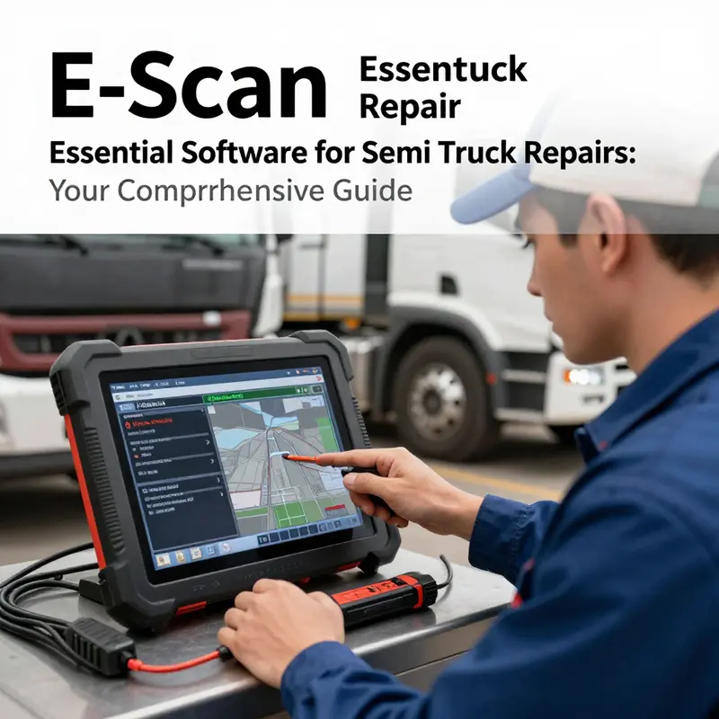 Mechanic utilizing E-Scan diagnostics to ensure effective semi-truck repairs.