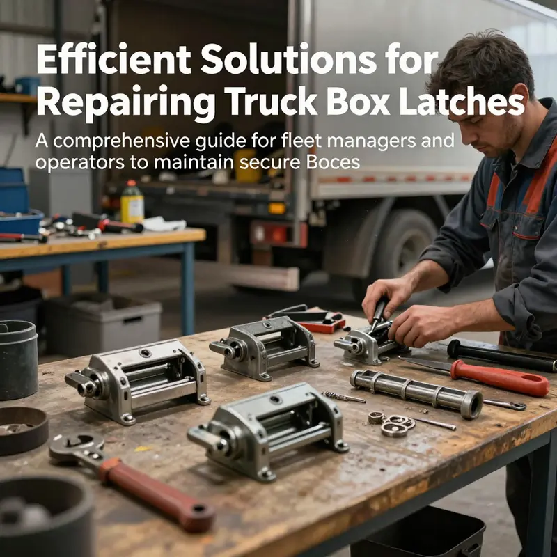An engaging image of technicians working on truck latch repairs, portraying a vibrant and active repair environment.