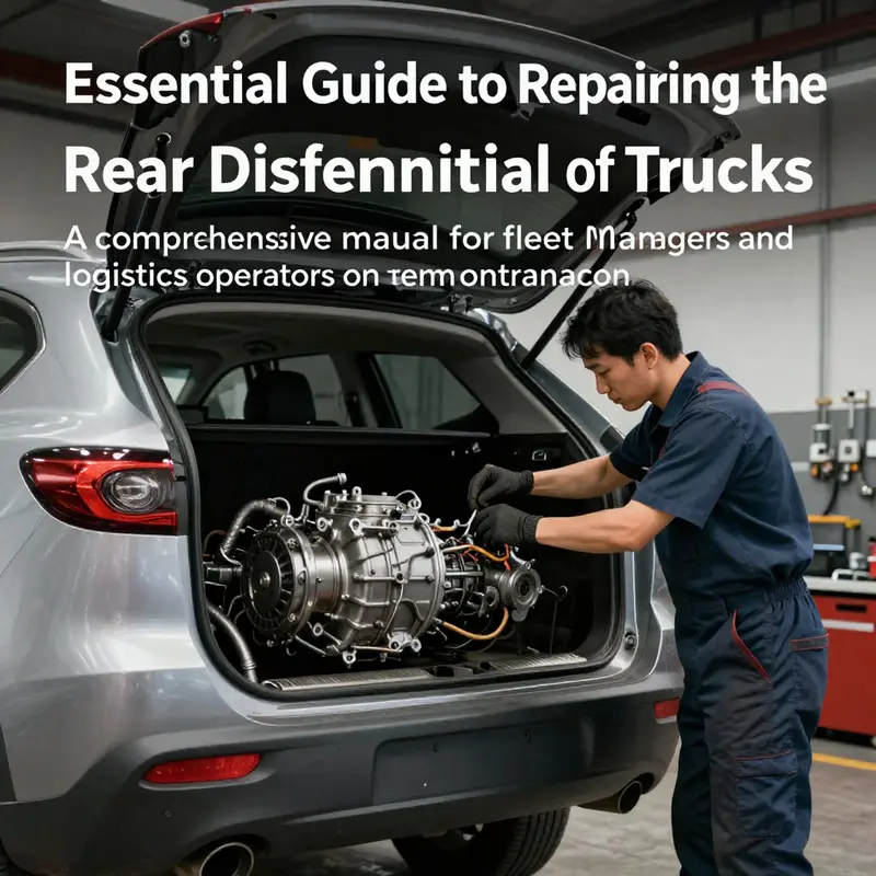 Professional mechanic engaged in repairing a rear differential of a Mazda truck in a service center.