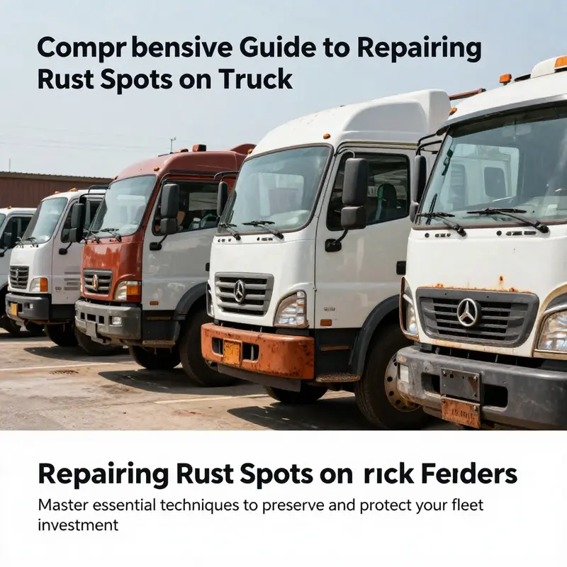 A row of well-maintained trucks in a yard, representing the benefits of effective rust repair and fleet management.