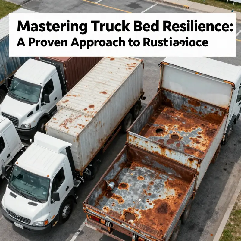 Aerial perspective of a fleet showing various conditions of truck beds, emphasizing the importance of routine maintenance and repairs.