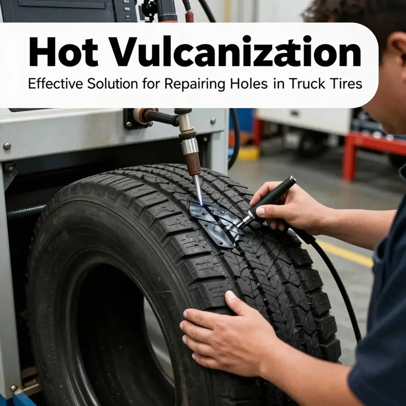Technician performing a Mushroom Plug repair on a truck tire.