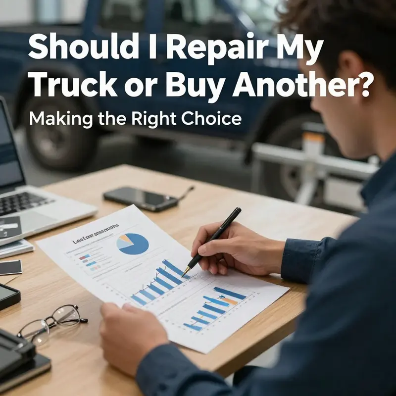 A mechanic assesses repair costs as part of the evaluation process for truck maintenance.