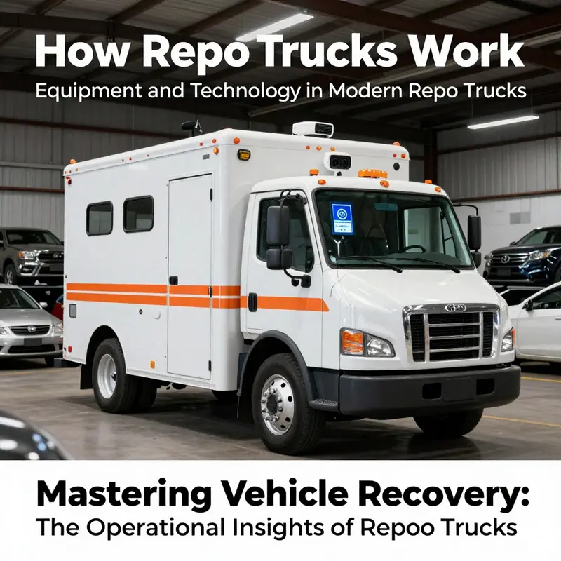 A repo truck and agent preparing for vehicle recovery.