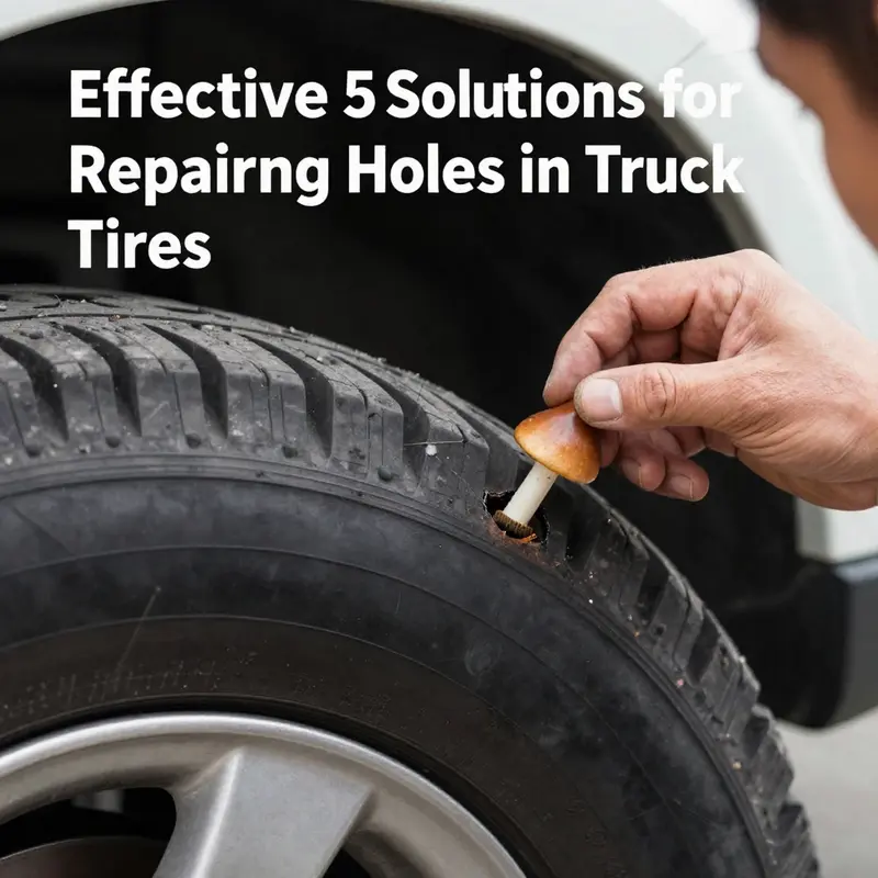 Technician performing a Mushroom Plug repair on a truck tire.