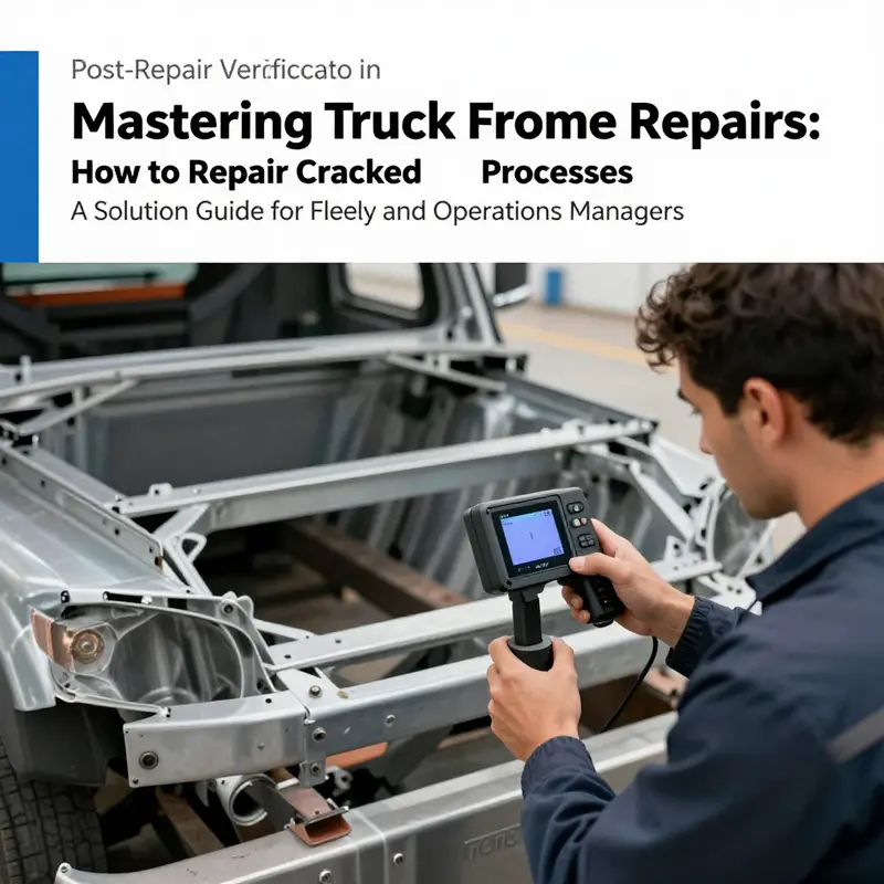 A mechanic using advanced diagnostic tools to inspect a truck frame for cracks.