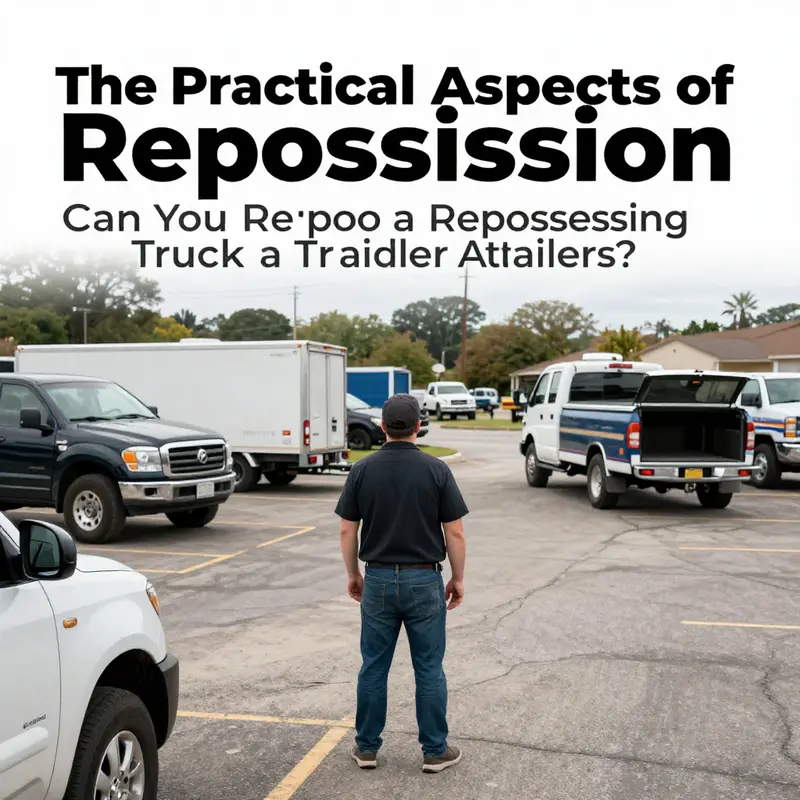 A repossession agent retrieving a truck with trailer, emphasizing the complexities involved in the process.