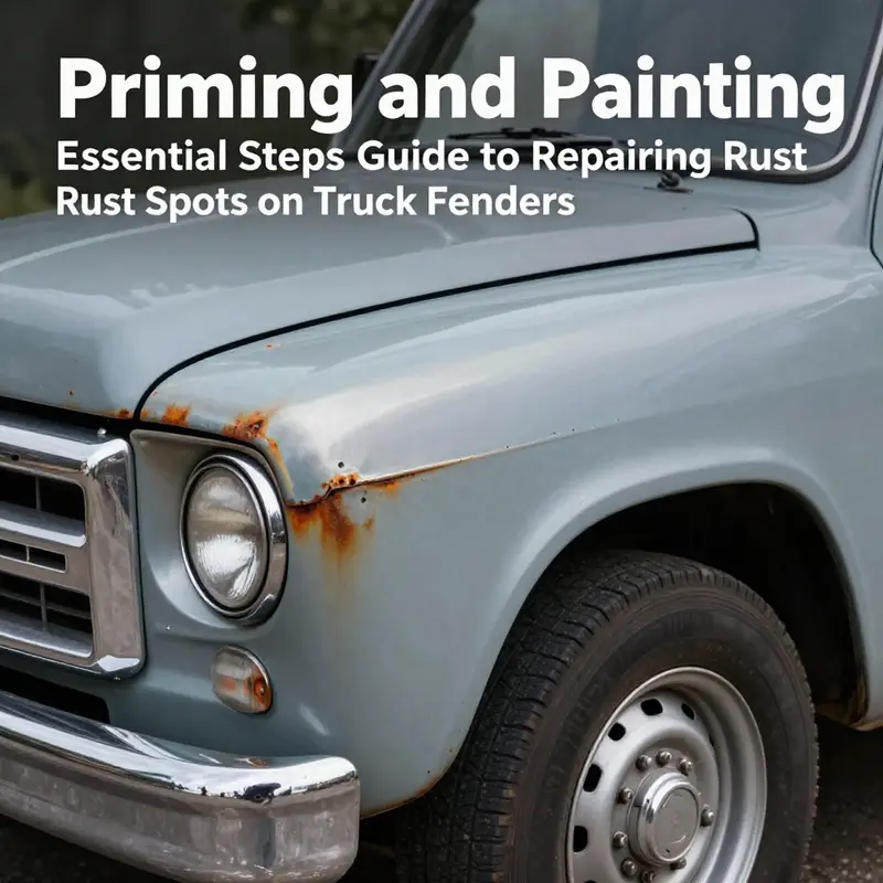 Fleet manager assessing rust damage on a truck fender.