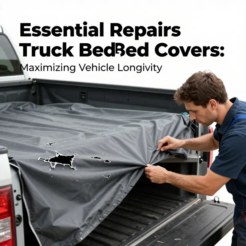 Repairing small tears on a fabric truck bed cover to ensure cargo protection.