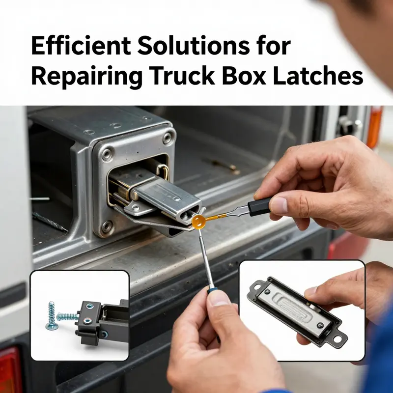 A technician expertly replaces a damaged latch on a truck box, illustrating the repair process.