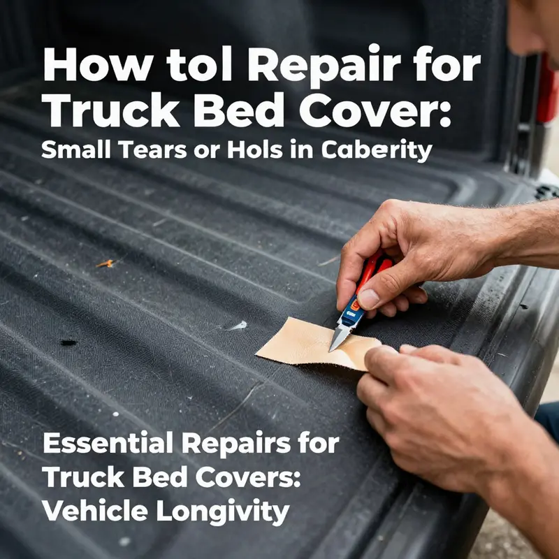 Repairing small tears on a fabric truck bed cover to ensure cargo protection.
