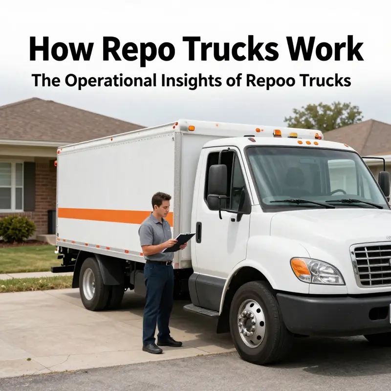 A repo truck and agent preparing for vehicle recovery.