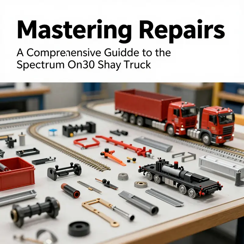 Organized model parts essential for the repair of the Spectrum On30 Shay truck.