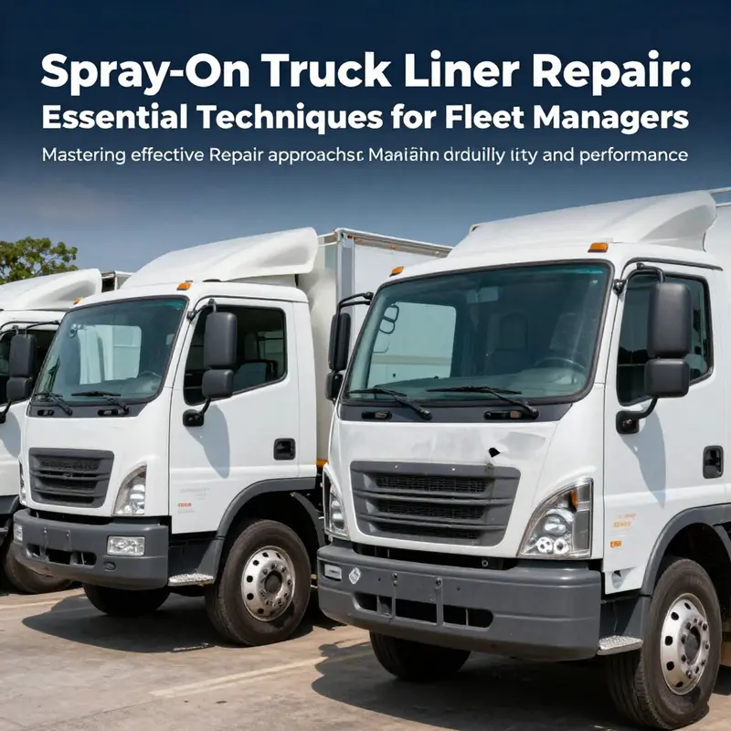 A fleet of trucks with visible variations in spray-on bed liner conditions.