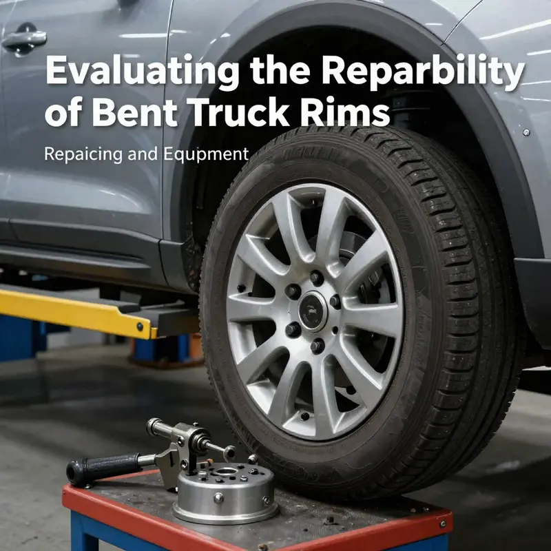 Technician assessing a bent truck rim for potential repair options.