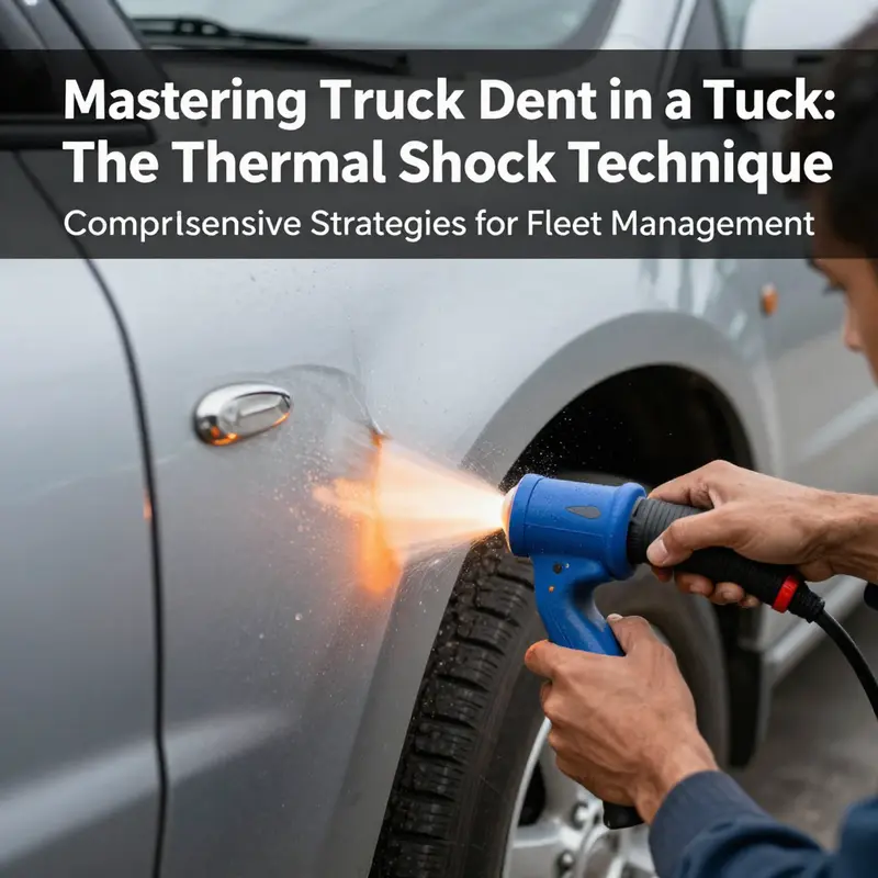 A fleet manager efficiently applying a suction cup dent puller to repair a minor dent in a truck.