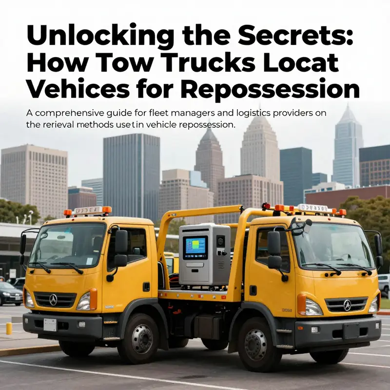 A collage of tow trucks integrating advanced technology for vehicle recovery set against a city skyline.