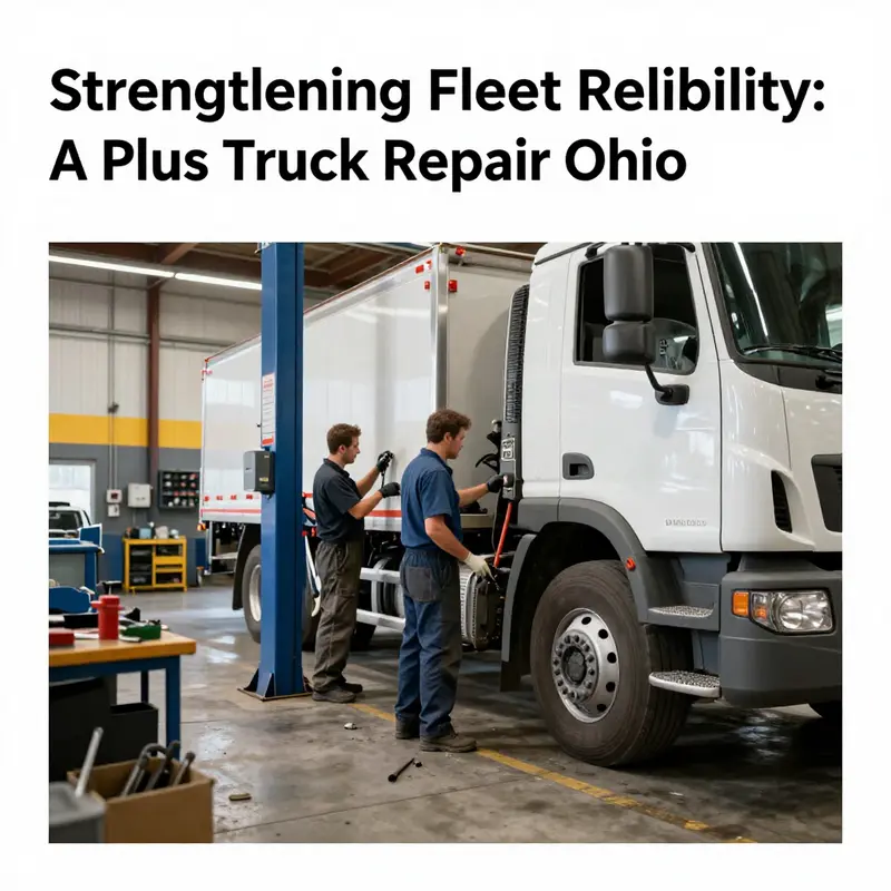 A Plus Truck Repair’s fully equipped workshop featuring skilled mechanics at work.