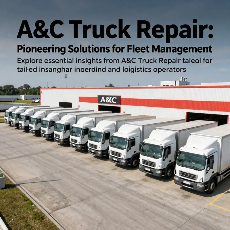 A diverse fleet of trucks parked in front of A&C Truck Repair facility, showcasing the company’s capacity.