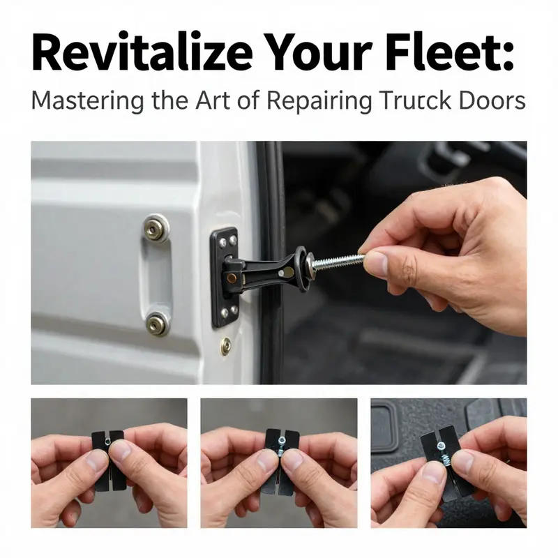 Inspection points of a truck door for diagnosing spring issues.
