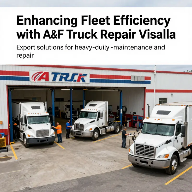 A panoramic view of A&F Truck Repair showing multiple trucks and the professional team dedicated to efficient repair and maintenance services.