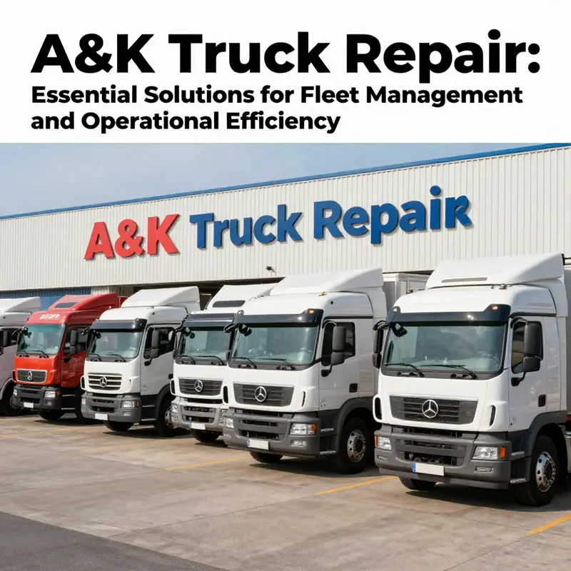 A fleet of trucks in front of the A&K Truck Repair facility, illustrating the company's dedication to truck services.