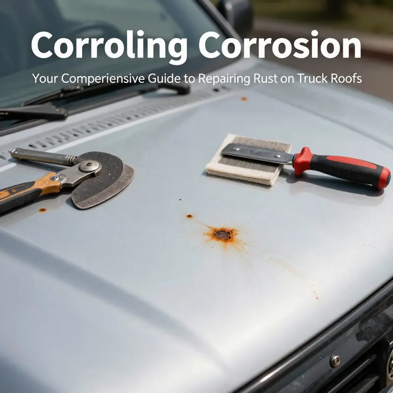 Minimally rusted truck roof prepared for minor rust repair.