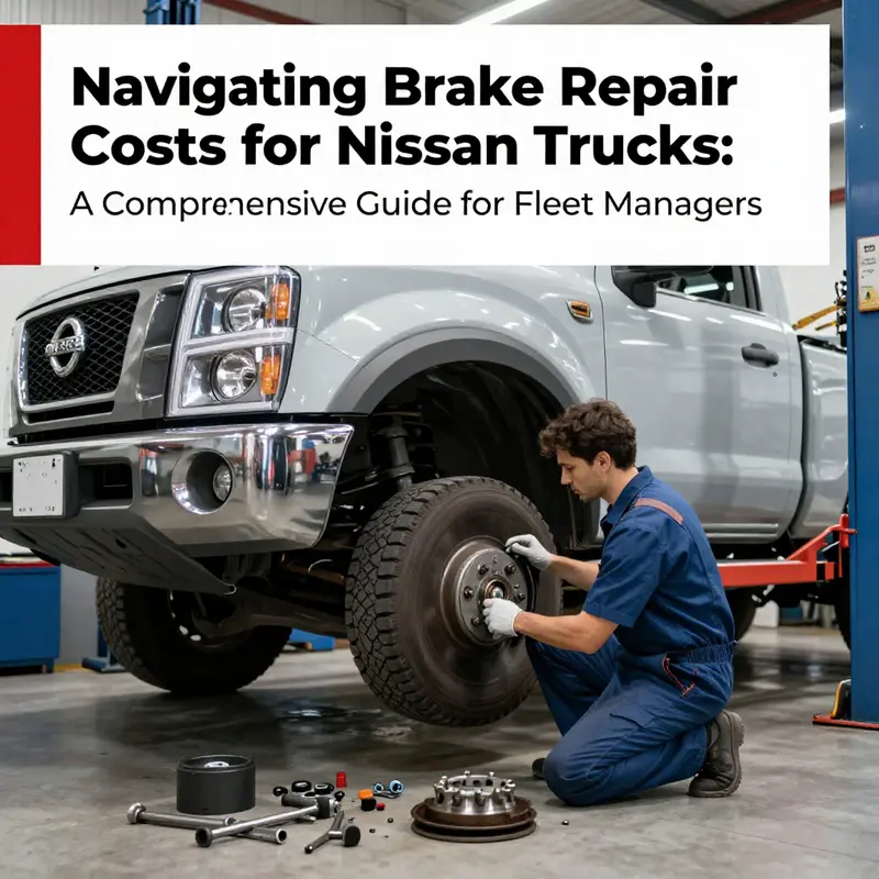 Technician evaluating the braking system of a Nissan truck, illustrating basic service components and tools.