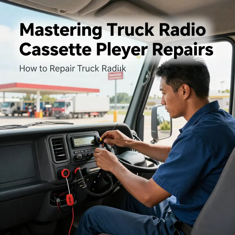 Technician performing a basic signal and volume check on a truck’s radio.