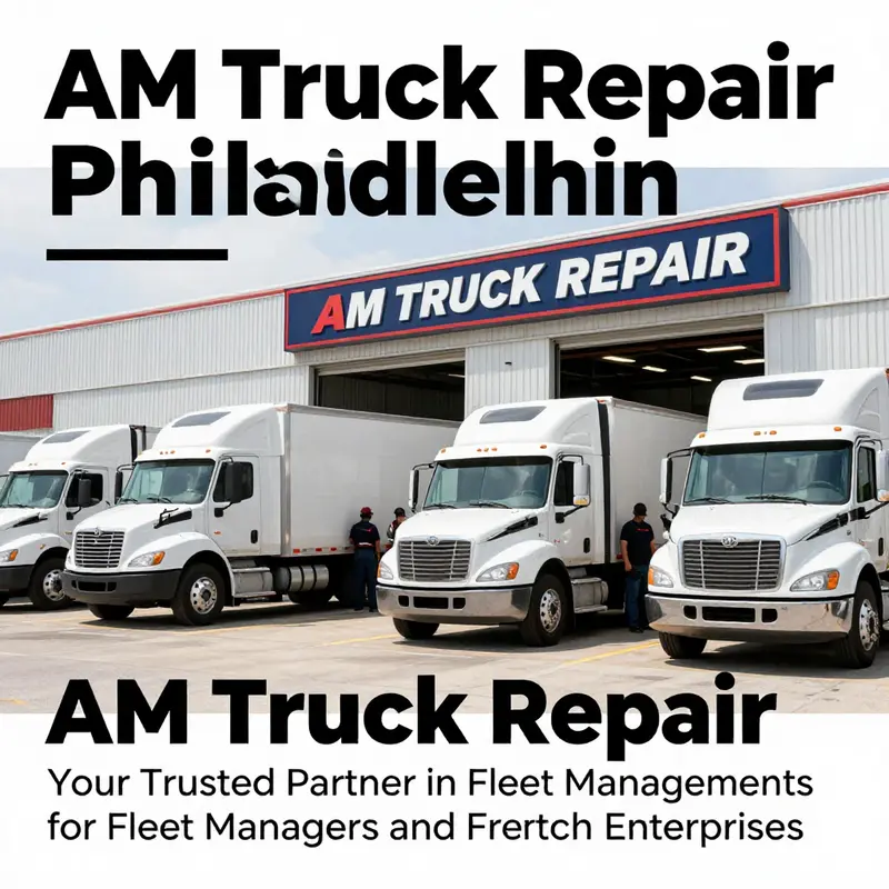 An image of AM Truck Repair Philadelphia showing trucks entering for service with staff members greeting them.