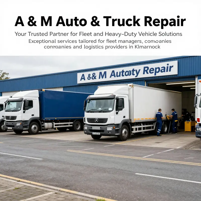 The exterior view of A & M Auto & Truck Repair, highlighting the active work environment and service dedication.