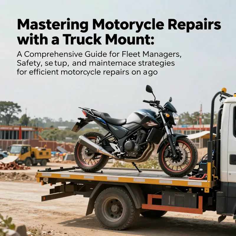 Motorcycle secured on a truck, showcasing the potential for on-site repairs in a construction environment.
