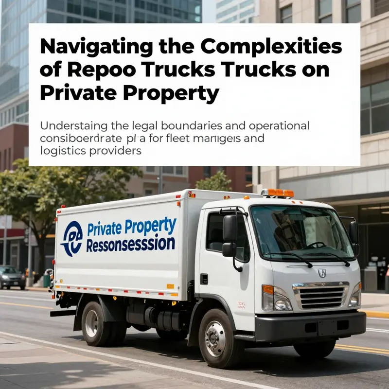 A repo truck parked in an urban area, symbolizing the legal and operational complexities of repossession on private property.