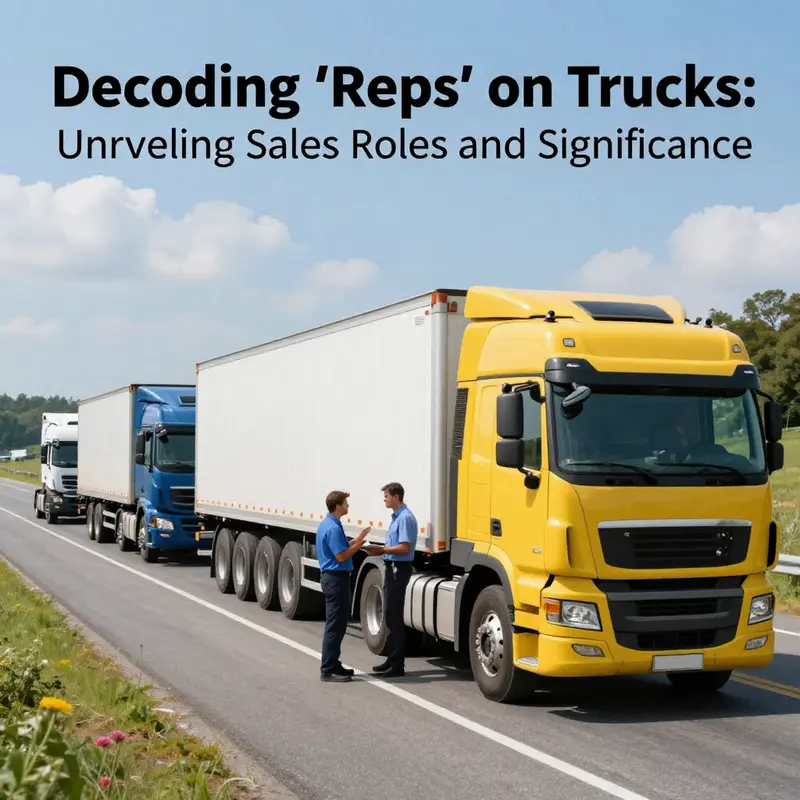 A scenic view of trucks in motion, with sales representatives engaged in discussion, embodying collaboration in the trucking industry.