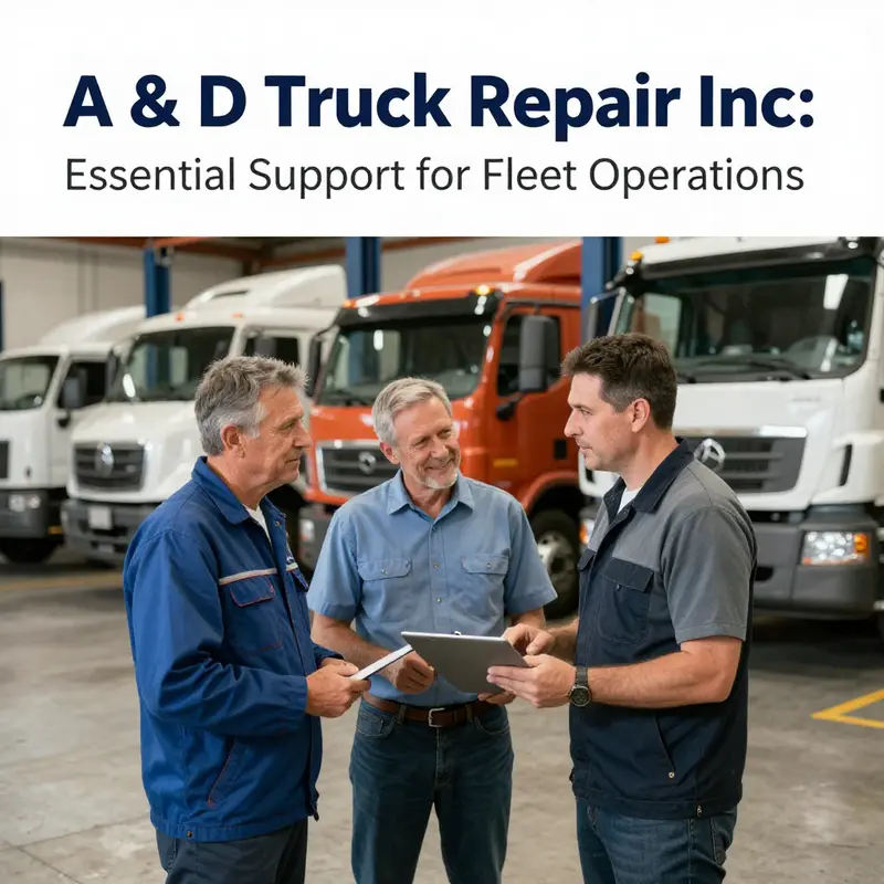 A technician performing maintenance on a heavy-duty truck at A & D Truck Repair Inc.