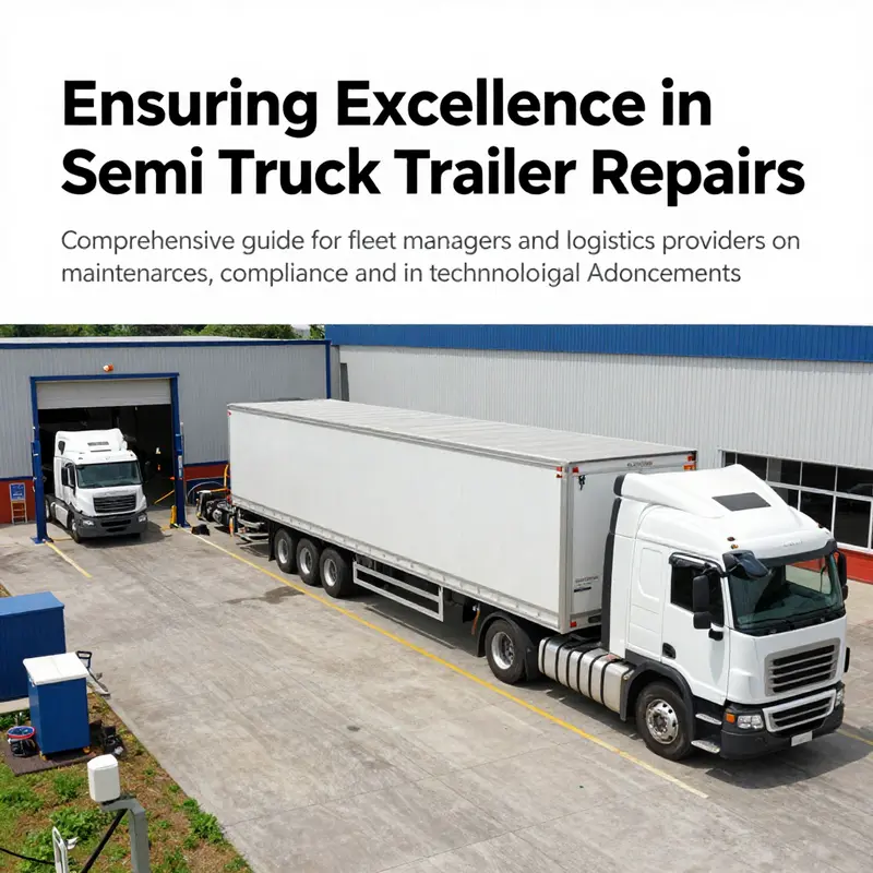 A comprehensive view of a semi truck trailer repair facility with multiple workstations for varied repair services.