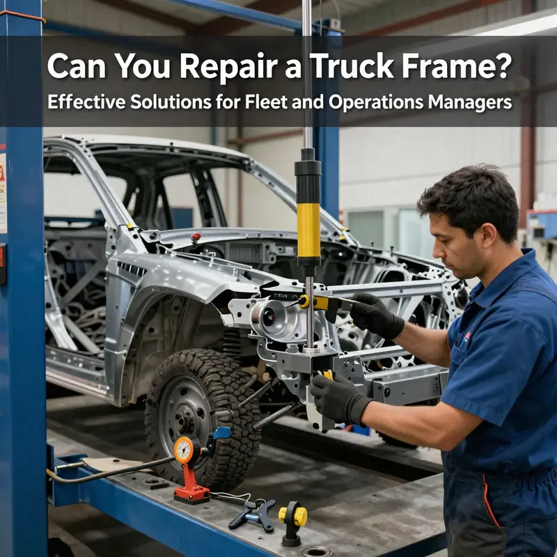 A technician employing hydraulic systems to effectively straighten a truck frame.